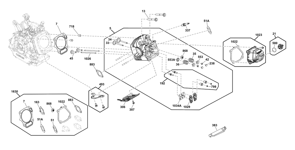 Cylinder Head Group Diagram and Parts List for 25E337-0030-G1  Briggs and Stratton Engine